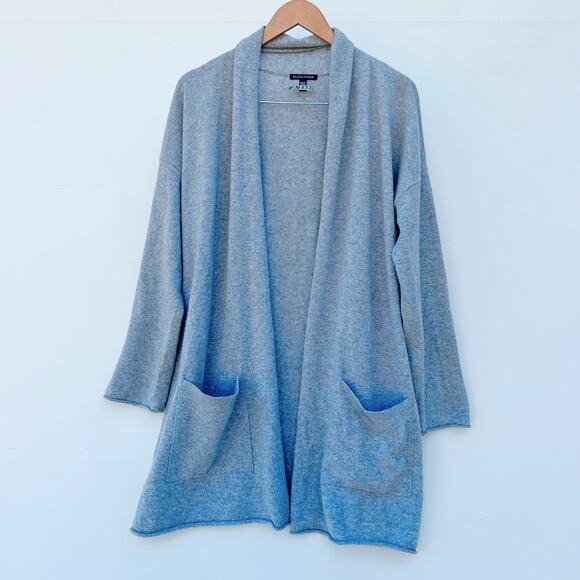 Eileen Fisher Italian Cashmere Sweater Open Cardigan Long Gray Grey Moon Medium - Picture 4 of 9